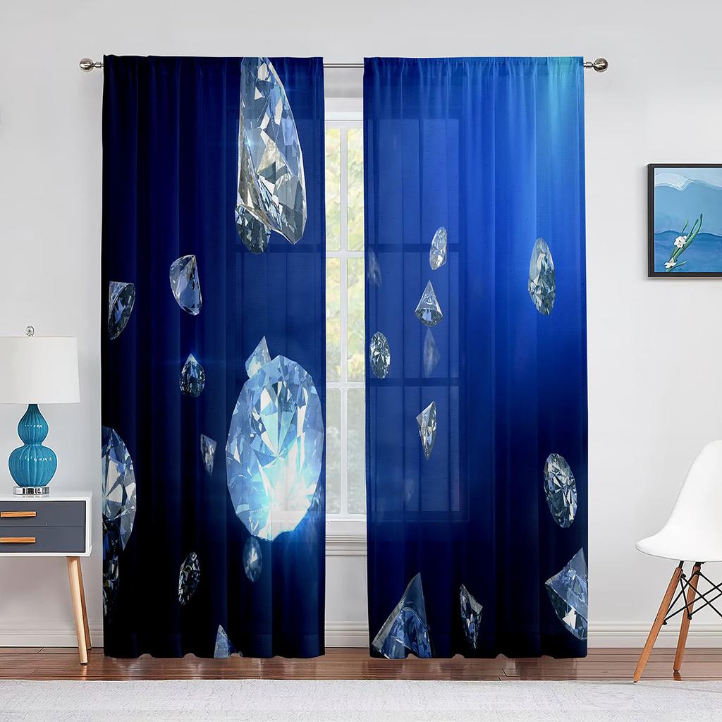 Falling Jewelry Diamonds On The Black Background Tulle Curtains for Living Room Bedroom Decor Chiffon Sheer Voile Window Curtain
