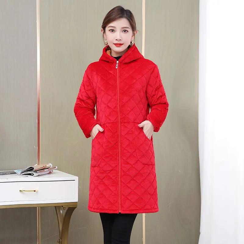 Damen Arbeitsoverall Winter Plus Samt Verdickte Wattierte Jacke Mit Kapuze Mittellange Warme Schutzkleidung Außenjacke