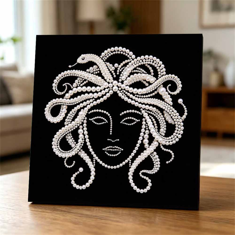 Medusa Portrait Pearl Art Kit with Frame Sparkling Bead Canvas Cozy Home Decor Creative Craft Gift DIY Handcrafted Wall Hanging Art Set