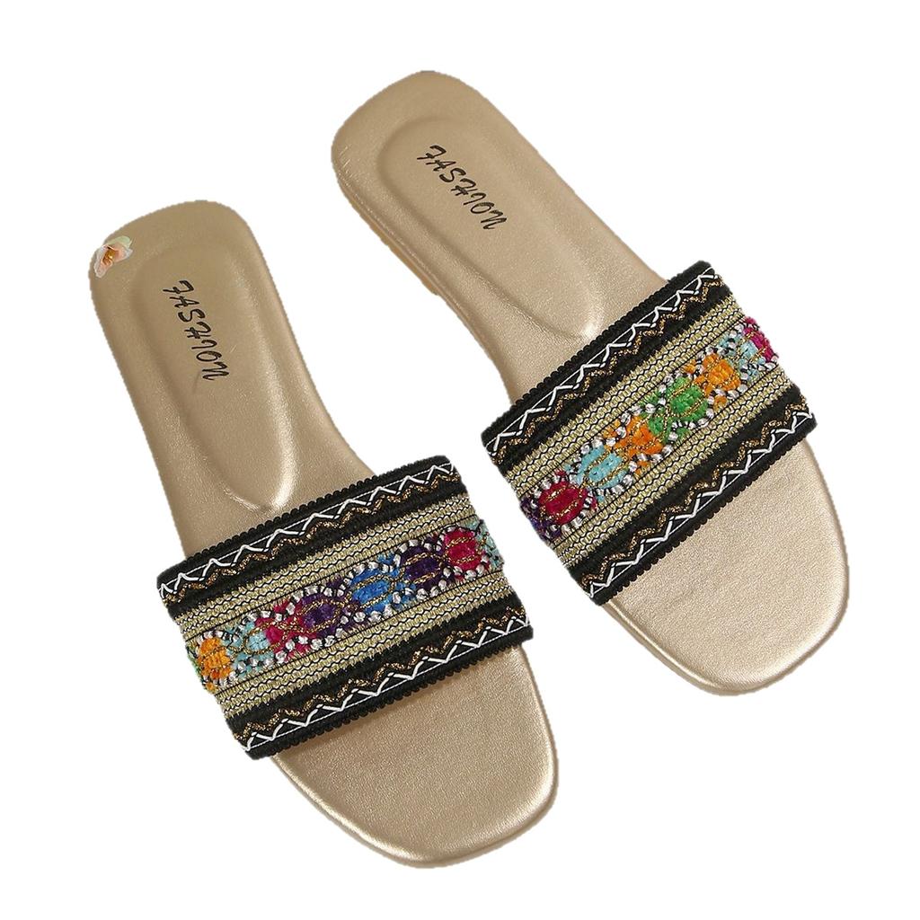 Women's Bohemian Style Flat Sandals with Woven Straps Non-Slip Flat Sandals for Beach and Pool Daily Wear