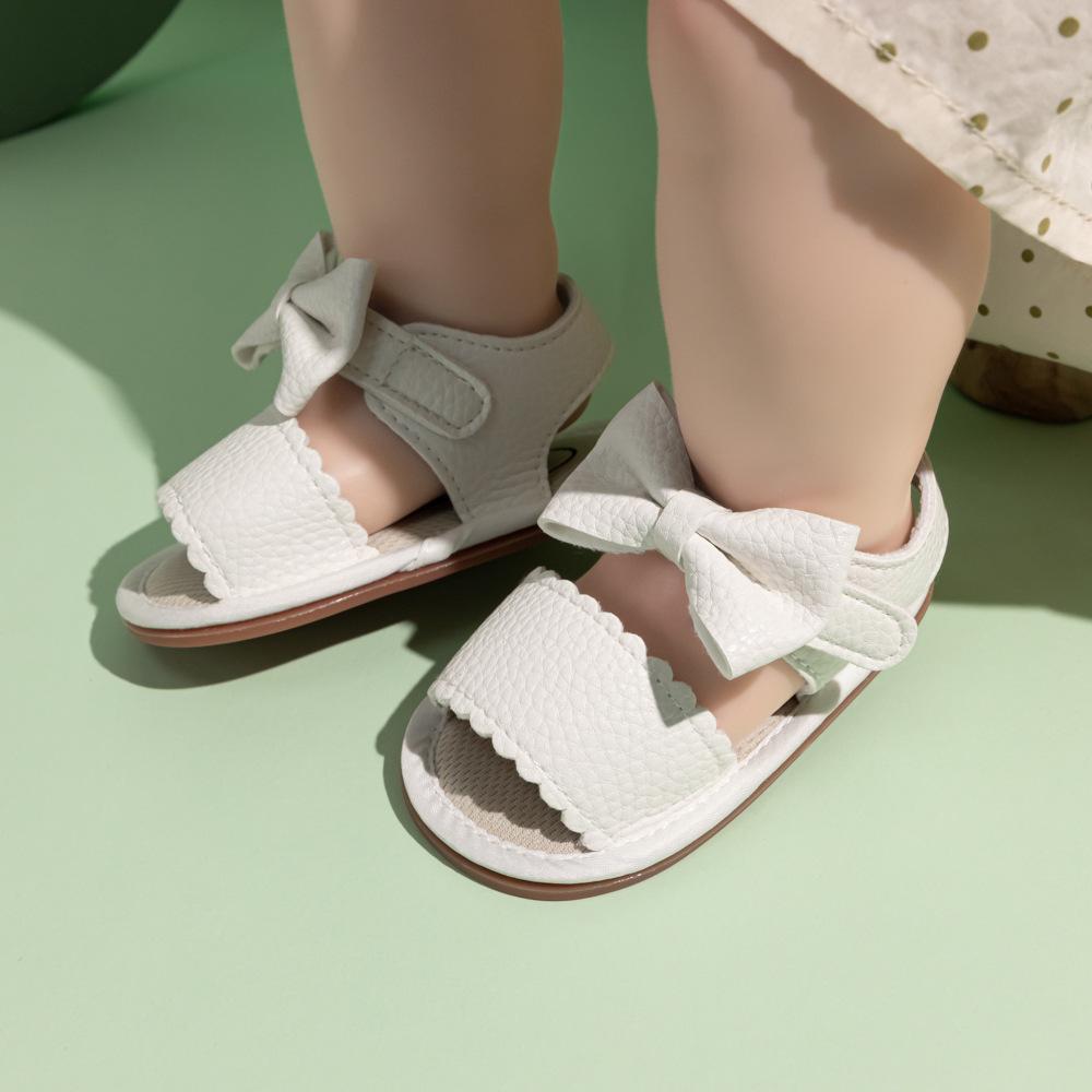 2025 Summer Bow PU Baby Girl Sandals - Korean Style Cute Solid Color Walker Shoes
