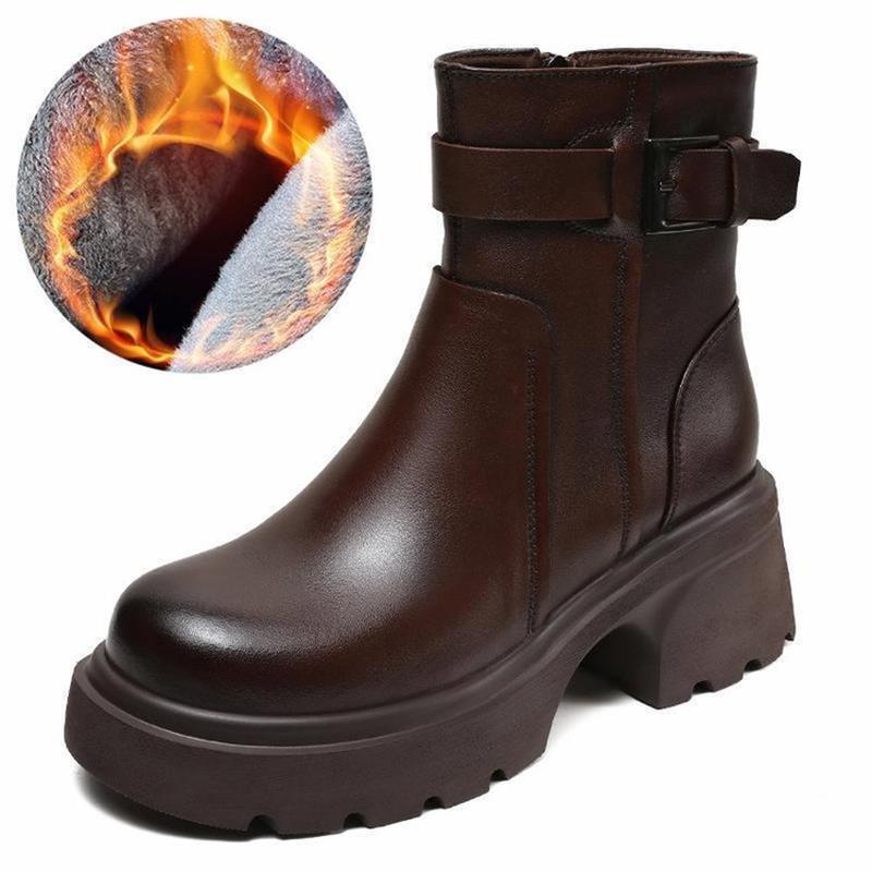 Nye fasjonable damesko med tykke såler, rundtuppede støvletter, støvletter med beltespenne og ankelstøvletter