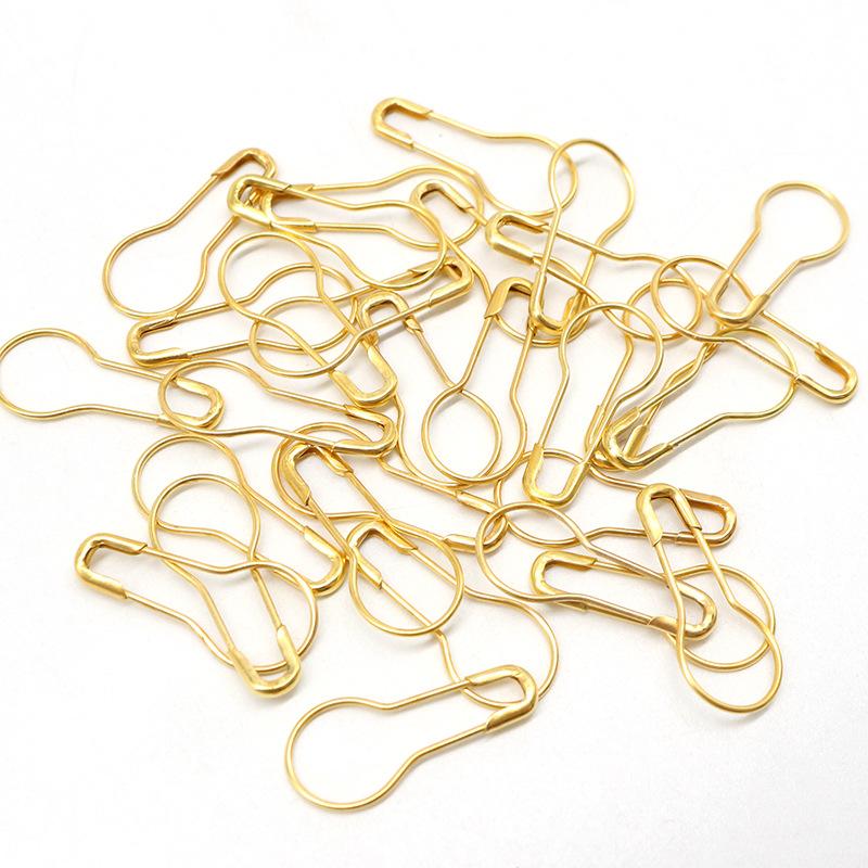 30pcs Small Safety Pins 22mm Gourd Shaped Gold Color Iron Pins DIY Knitting Crocheting Tools