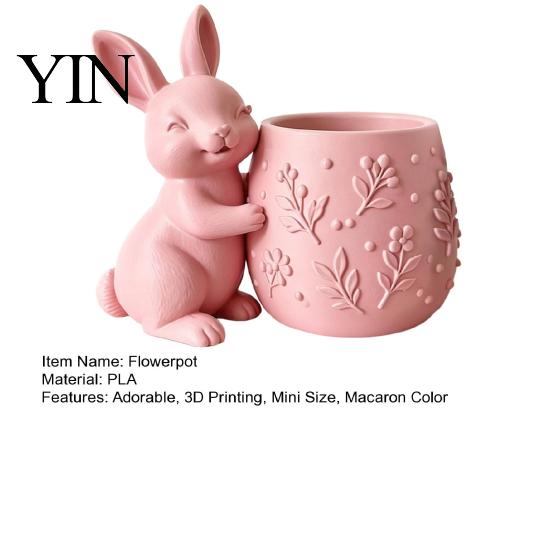 Mini Flowerpot 3D Printed Bunny Hugging Succulents Planter, Cute Rabbit Flower Pot with Embossed Desktop Floral Body, Desk Decor for Office