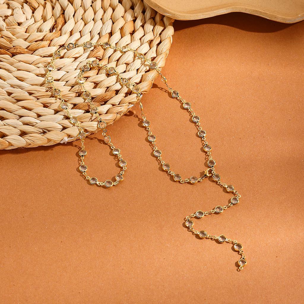 Necklace for Women Long Simple Tassel Y-shaped Necklace High-class Sense of Temperament Versatile Y-shaped Crystal Necklace Elegant Necklace