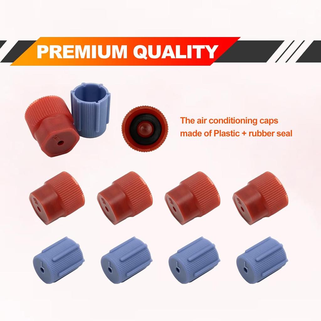 10Pcs/Set R134a Cap A/C Cap13mm & 16mm Air Conditioning Service AC System Charging Port Caps (5 Sets Red High & Blue Low)
