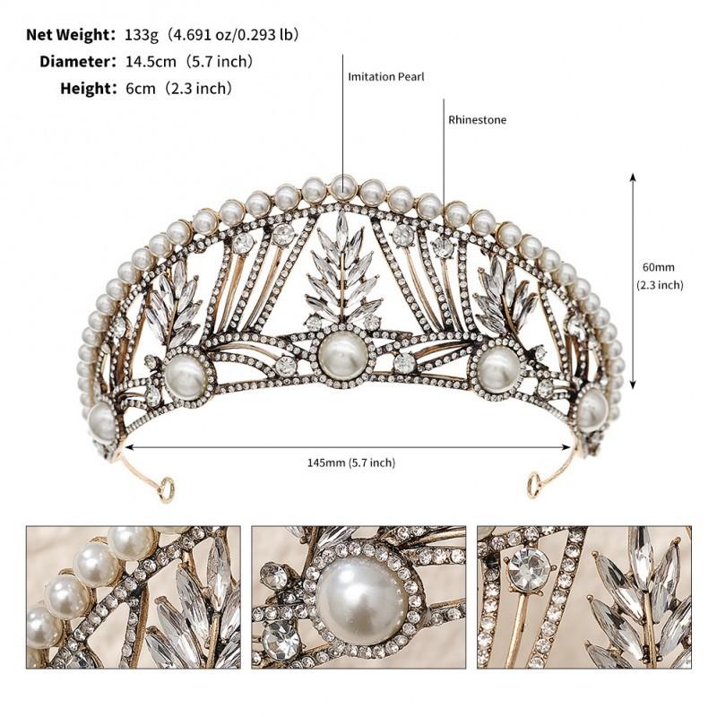 

Retro Court Style Bride Headwear Pearl Crown Banquet Dress Accessories Princess Adult Ceremony