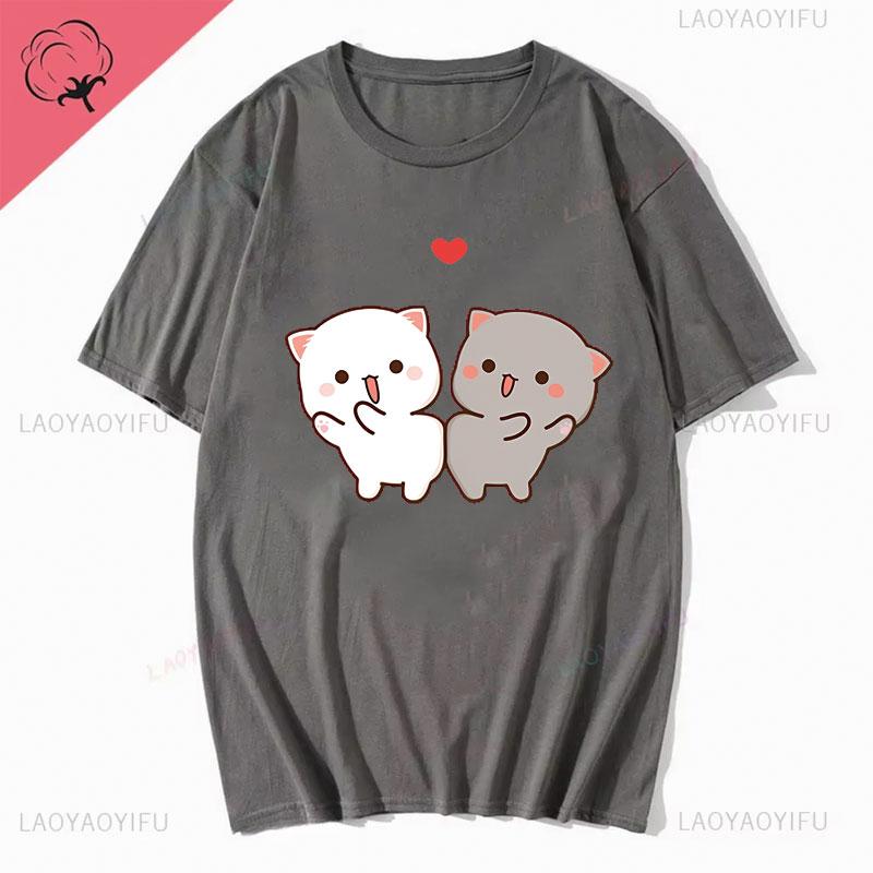 Couple Shirts Kawaii Cute BuBu Panda Going To Sleep with DuDu Bear Graphic Tshirt Funny Cotton Unisex Clothes Lovers' Clothes