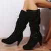 New Autumn and Winter Boots, Women's Shoes, Knee-length Mid-boots, High-heeled Belt-buckle Ankle Boots
