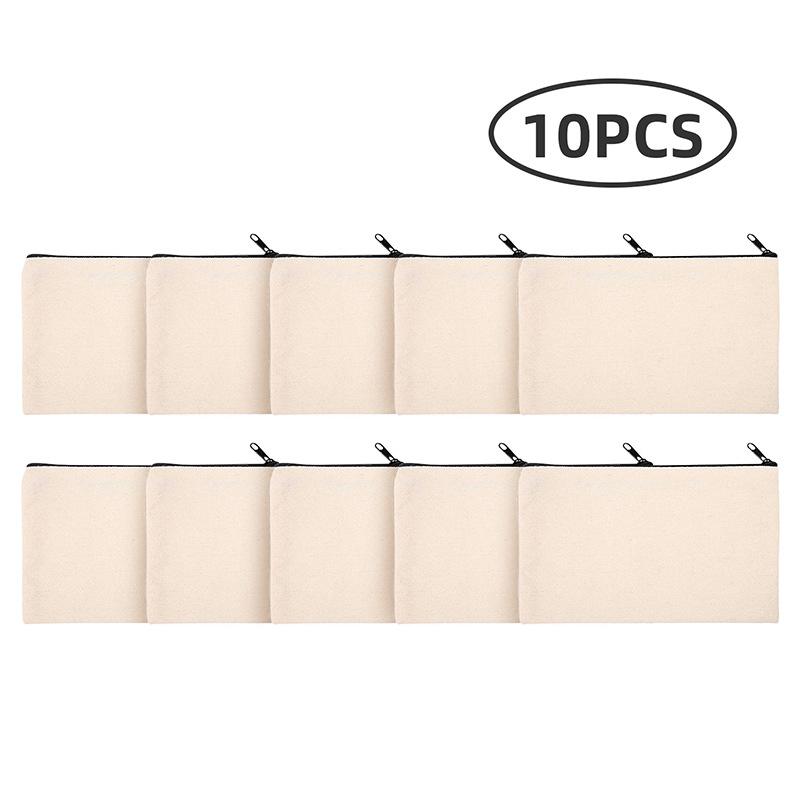 

10PCS Canvas Zipper Bags Pencil Pouch Makeup Bags Blank Canvas Pencil Case Cosmetic Bag For Travel DIY Craft School бежевий