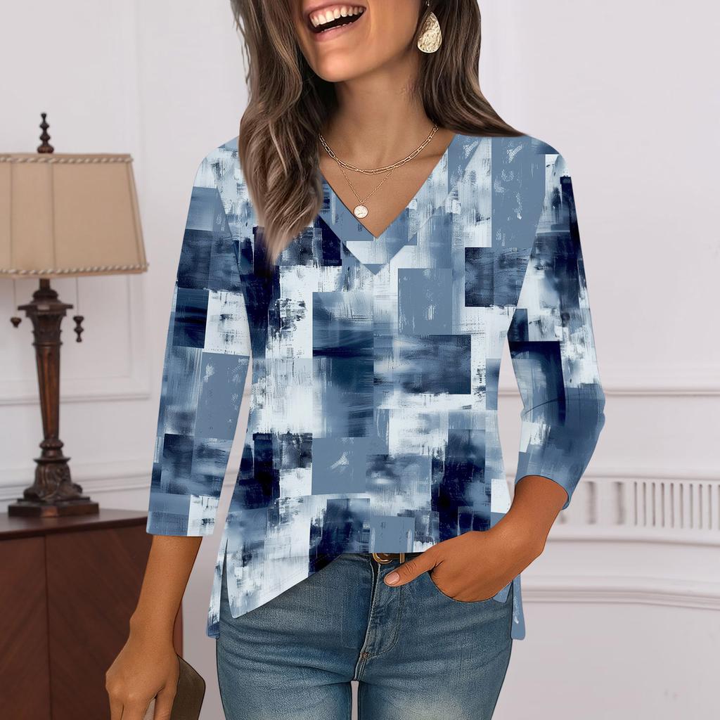 3/4 Sleeve Shirts For Women  Print Graphic Tees Blouses Casual Plus Size Basic Tops Pullover