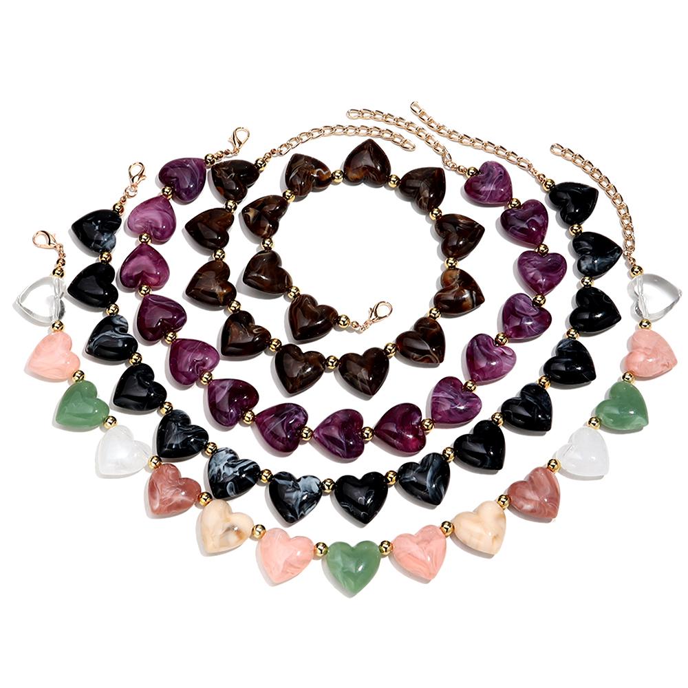 New Trendy Multicolor Resin Heart Beads Chain Necklaces for Women Minimalist Handmade Acrylic Love Choker Party Jewelry Gift