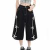 Shorts in Denim Unisex Ricamo Stella Retro Streetwear Taglio Dritto Ampio 5 Tasche Pantaloncini Corti Casual