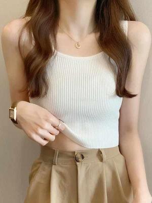 Women's Small Square Neck Sleeveless Knit Camisole - Summer Cropped Top