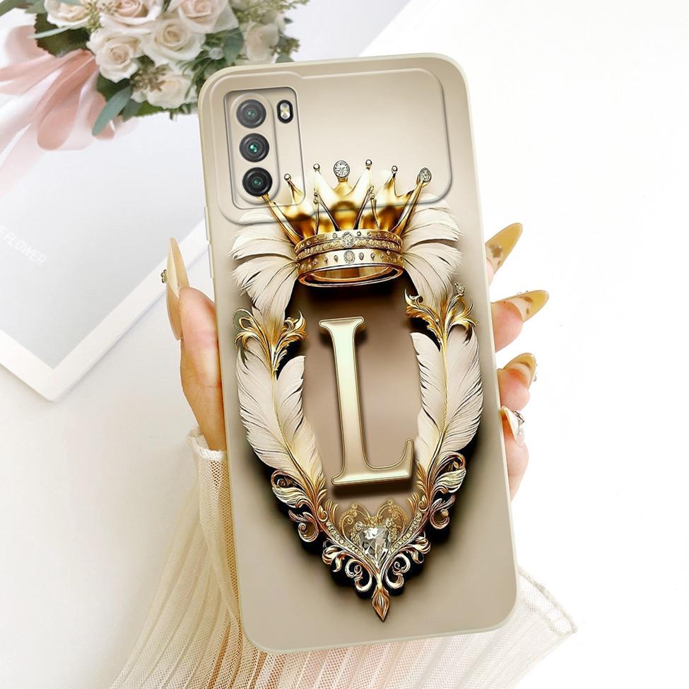 For Xiaomi Poco M3 Case Cover Luxury A-Z Letters Fashion Crown 2D Painted Bumper For PocoM3 M2010J19CG M2010J19CI Casing