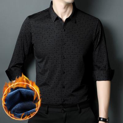 Middle-aged Long-sleeved Shirt for Men, Autumn and Winter New Business Casual Plaid Fashion Velvet Shirt