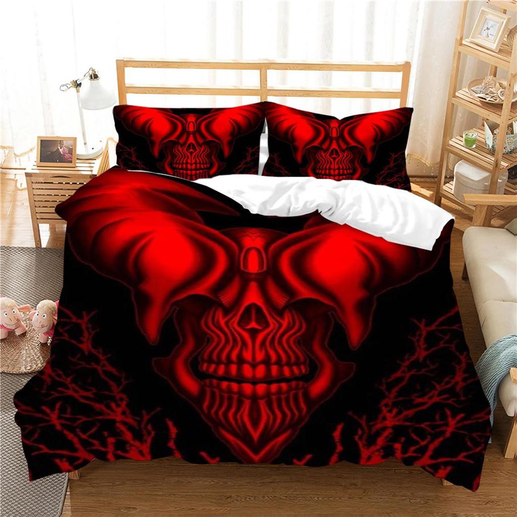 3D Skull Printing Duvet Cover Set Skull Pattern Bedspread Luxury Quilt Cover Bed Set with Pillowcase Man Single Size Bed Clothes