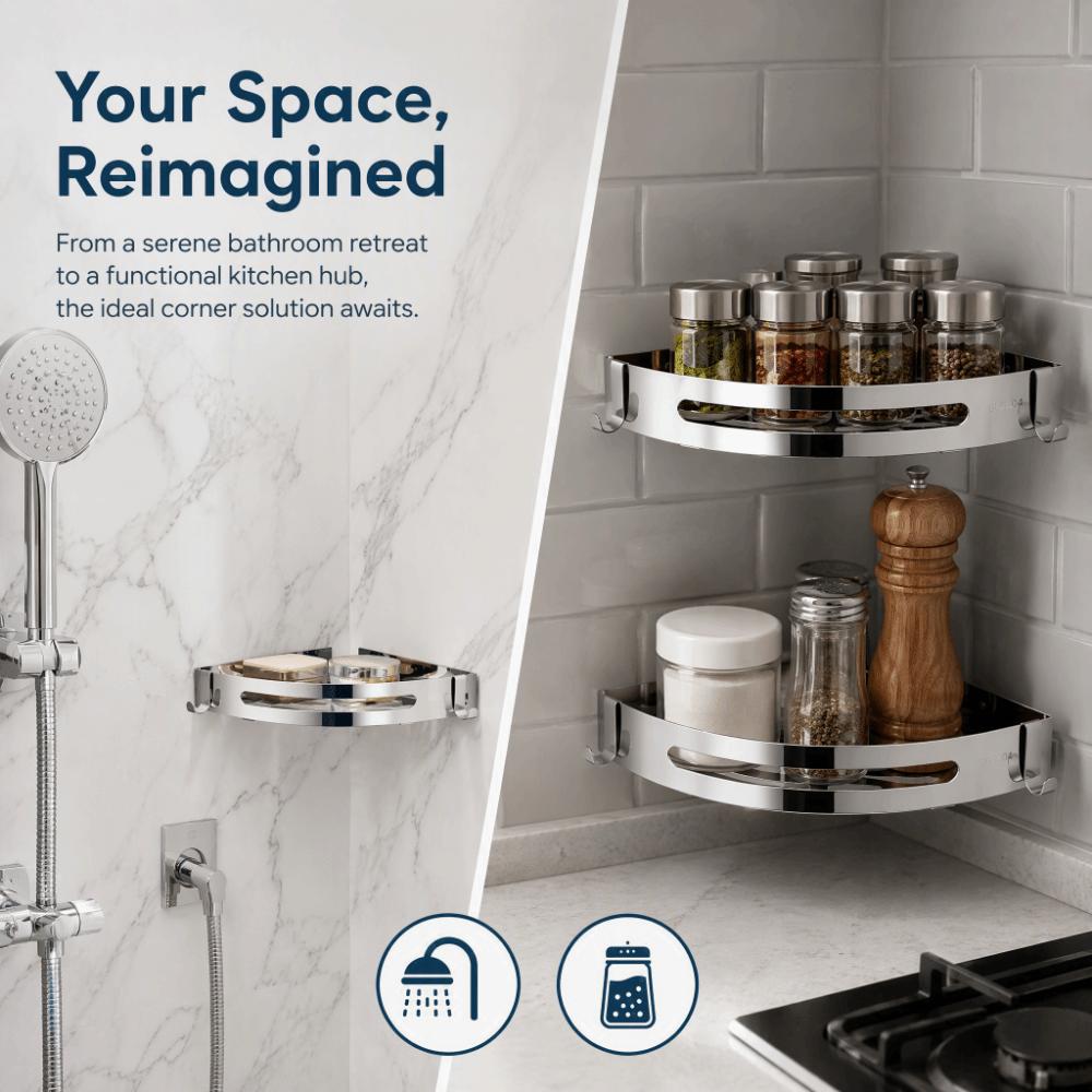 2 Pack 304 Stainless Steel Corner Shelf Organizer Punch Free Bathroom Corner Shelves  For Home