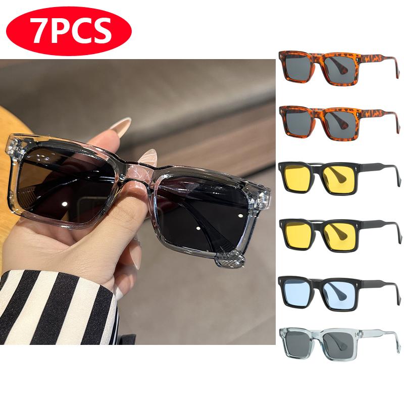7pcs Rectangular Sunglasses Female Male INS Style Luxury Brand Design Square Sun Eyeglasses Vintage UV Resistant Eyeglasses Unisex