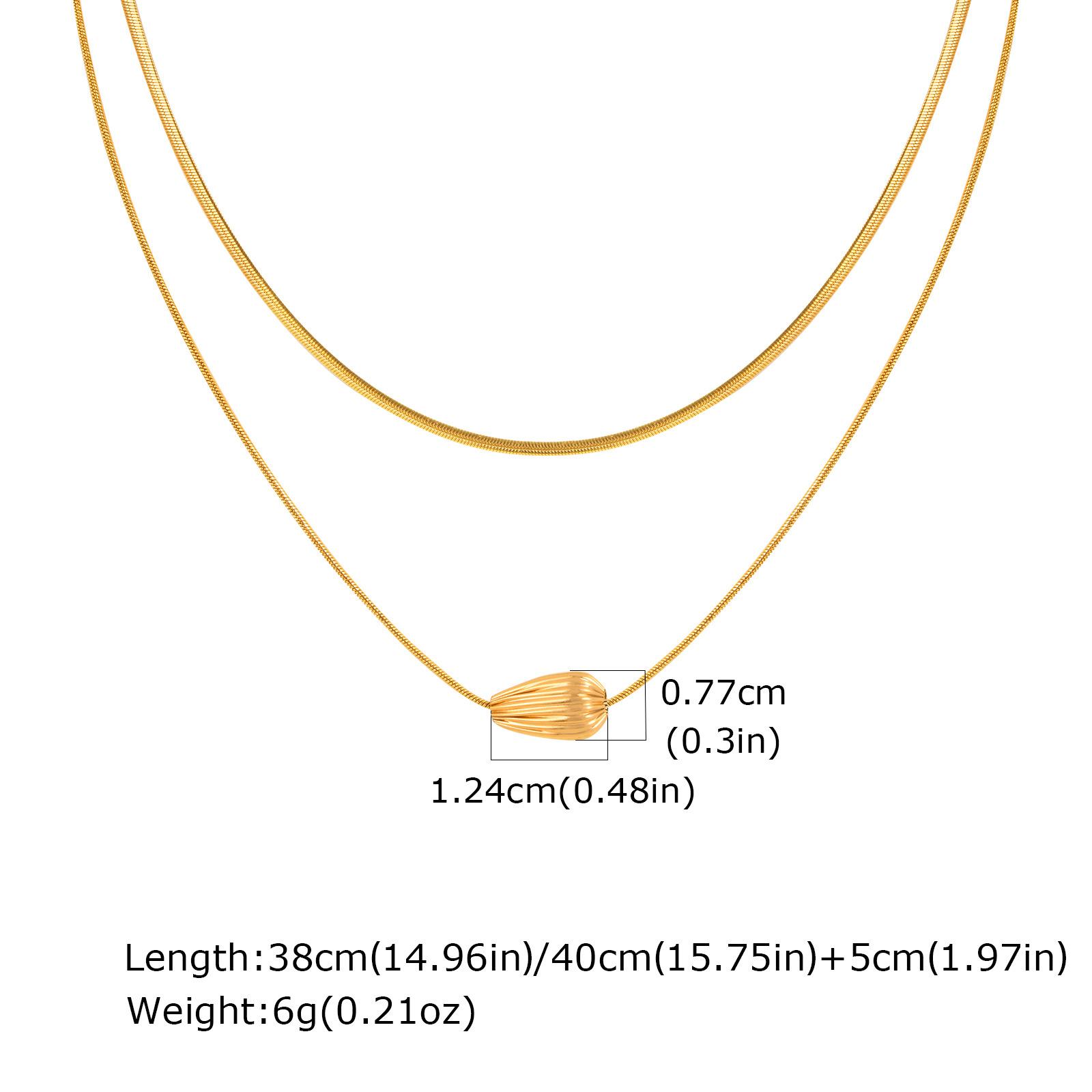 Fashion Ladies Stainless Steel Striped Water Drop Bead Separator Double Layer Stacked Necklace Gold 2070