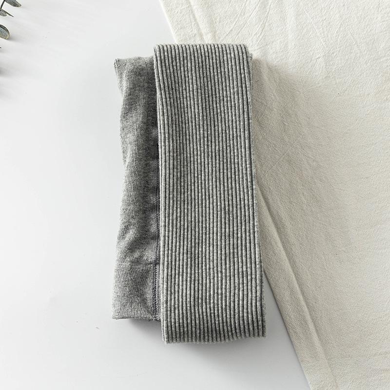 Women's Ribbed Knit Stripe Leggings - White Nine-Point Cotton Pantyhose for Spring & Autumn.