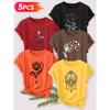Five-piece set Elegant short-sleeved shirt for women Natural Totem Series Printed Round Neck Women's Short Sleeve Shirt Suitable for Spring and