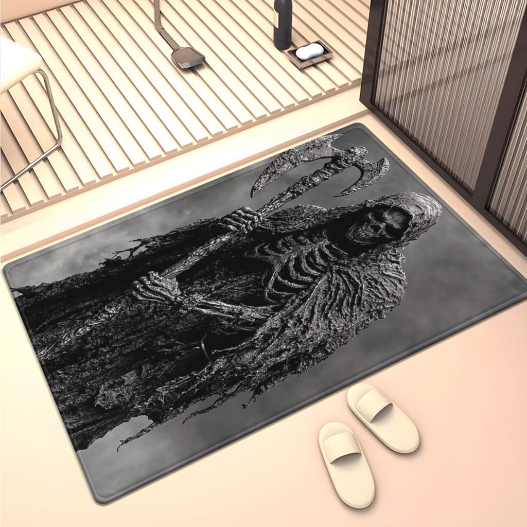 Gothic Grim Reaper Crystal Velvet Rug Dark Halloween Theme Living Room Floor Mat Anti Slip Home Decor Horror Art Design Carpet