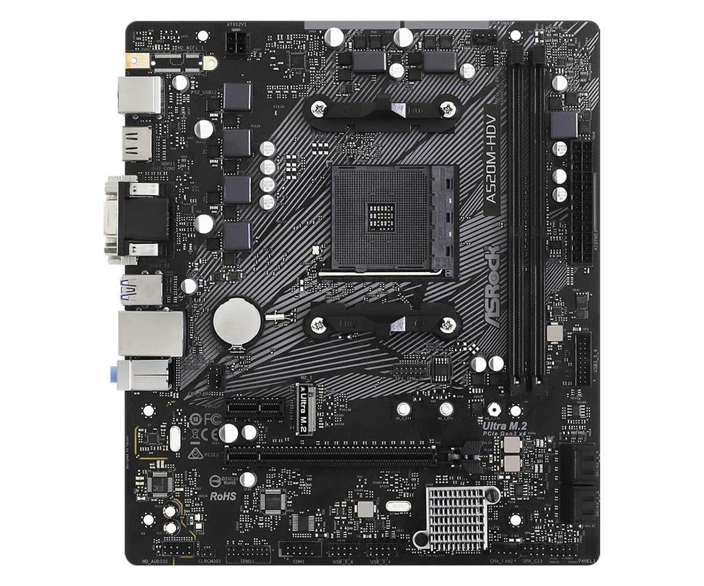 ASRock A520M-HDV Micro ATX Motherboard with A520 Chipset, Compatible with AMD Ryzen 30004000 Series (Socket AM4) [Authorized Domestic Distributor