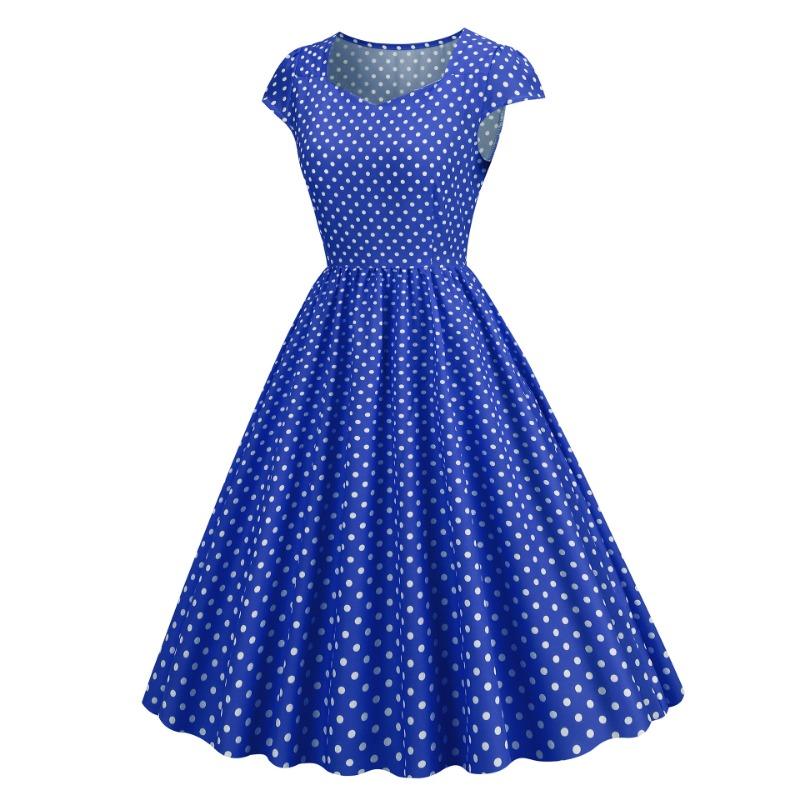 Women's summer temperament square neck bag sleeve polka dot printing retro pendulum skirt