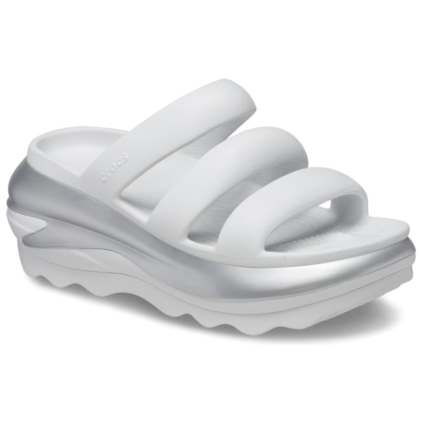 Crocs Mega Crush Metallic Triple Strap Comfortable and Versatile Slippers Women's Silver