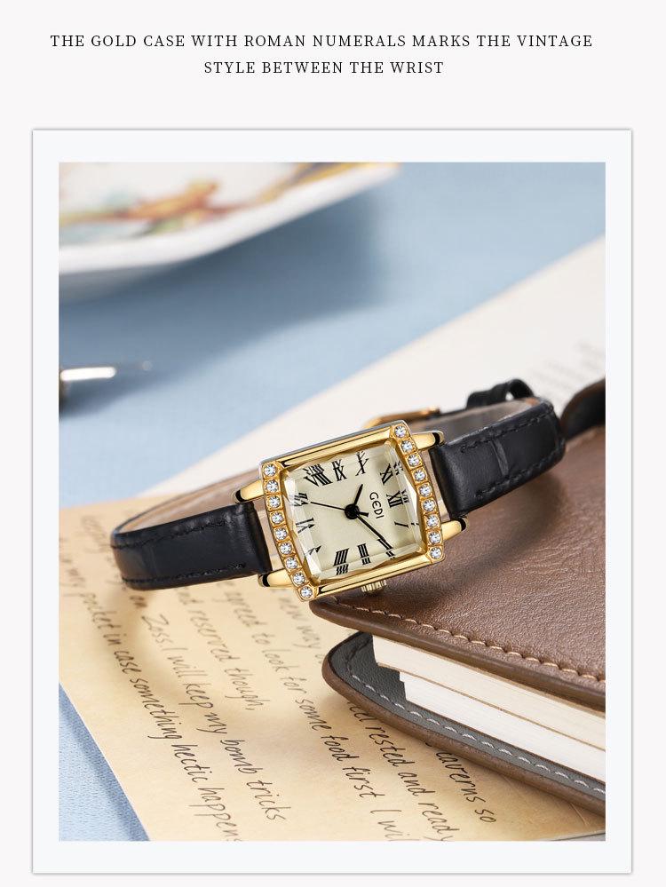 Gedi Elegant Women's Vintage Square Dial Quartz Watch
