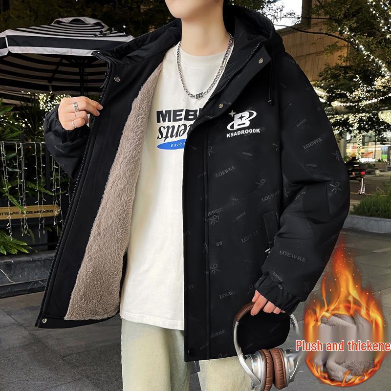 Men's Autumn/Winter Hooded Parka - Thick Velvet, Warm, and Loose-Fit for Teens Outdoor Cold Protection