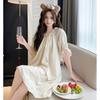 High-quality Cotton Nightgown Women's Summer Short-sleeved Thin Solid Color Lace-up Flower Embroidery Can Be Worn Outside Comfortable Loungewear