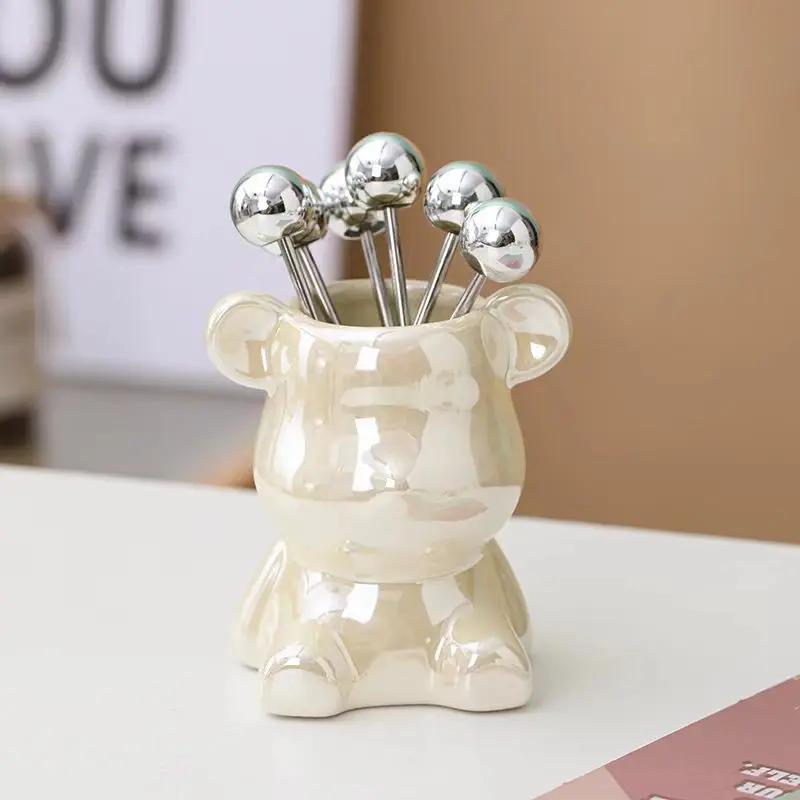 7pcs Set Fruit Forks Household Utensils Stainless Steel High-end Storage Cans Forks Fruit Tags Home Desktop Decoration Ornaments