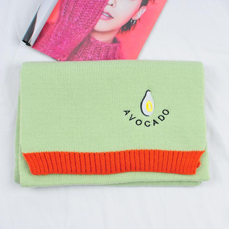 

Korean Style Scarf for Women Winter Avocado New Knitted Wool Solid Color Scarf Cartoon Thickened Warm Student Scarf 35*180cm