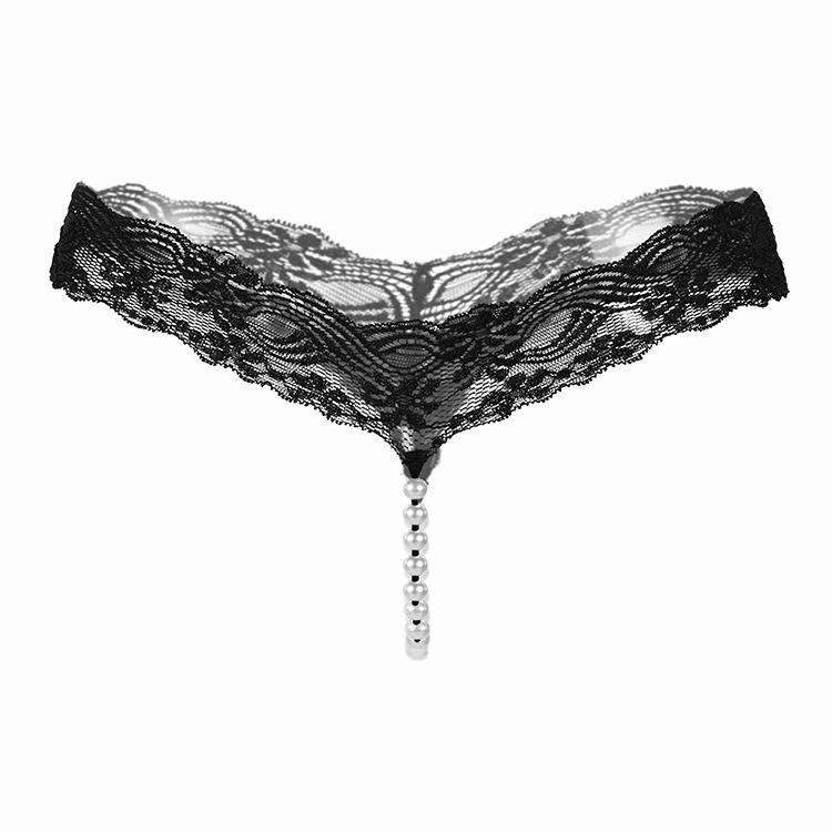 Sexy Underwear Women Erotic Sexy Lace T-Pants Pearl Massage Panties Ladies Transparent Seamless Sexy Thongs Crotchless Panties