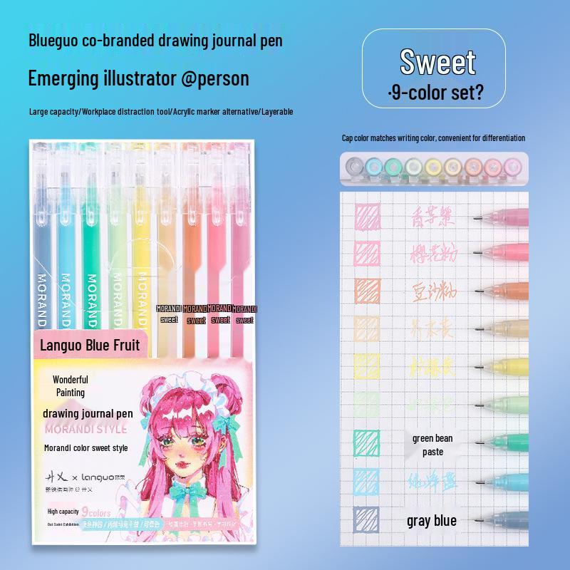Blue Fruit Morandi 36-Color Gel Pens: Large Capacity Journaling & Drawing Set