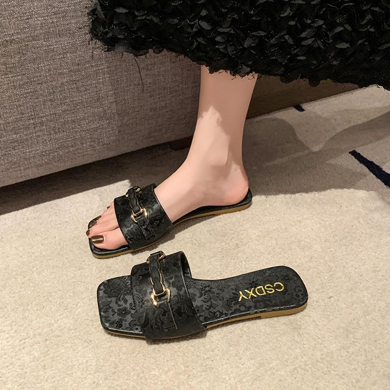 

Роскошные летние тапочки для женщин, плоские, для улицы, модные пляжные сандалии, женские шлепанцы, дизайнерские тапочки для женщин, больших размеров 42 чёрный