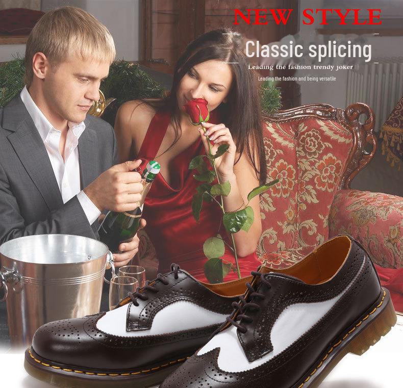 Schwarz & Weiße Leder Schuhe mit runder Zehenpartie - Herbst/Winter, Low-Top, Übergröße, Casual & Formaler Stil für Paare.