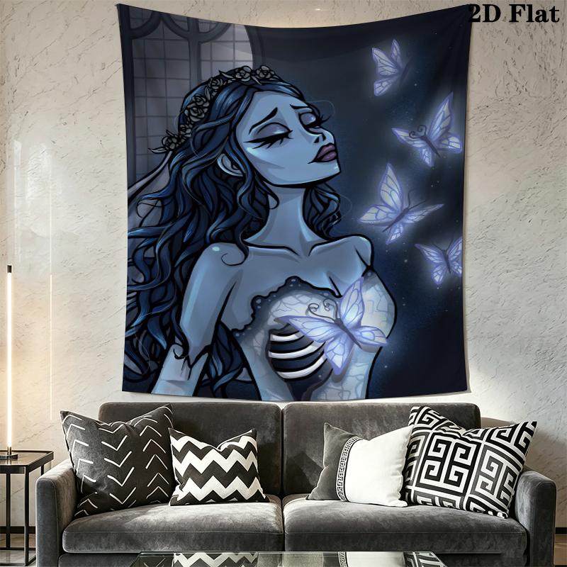 Corpse Bride anime Wall Tapestry Aesthetic Wall Hanging Printed Fabric Blanket Decorative Tapestries for Bedroom Living Room Home Decor