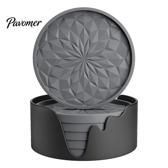 Silicone Coasters for Drinks Coaster Set with Holder, Non Slip Diamond Pattern Drink Anti Pads Cups Glasses, Heat Resistant Table Mat Home Bar Dining