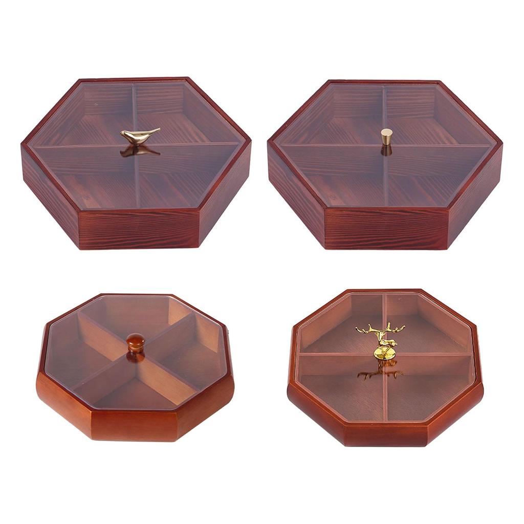 Divided Serving Tray Wood Dustproof Multipurpose Serving Bowl for Chinese New Year Wedding Spring Festival Entertaining Treats