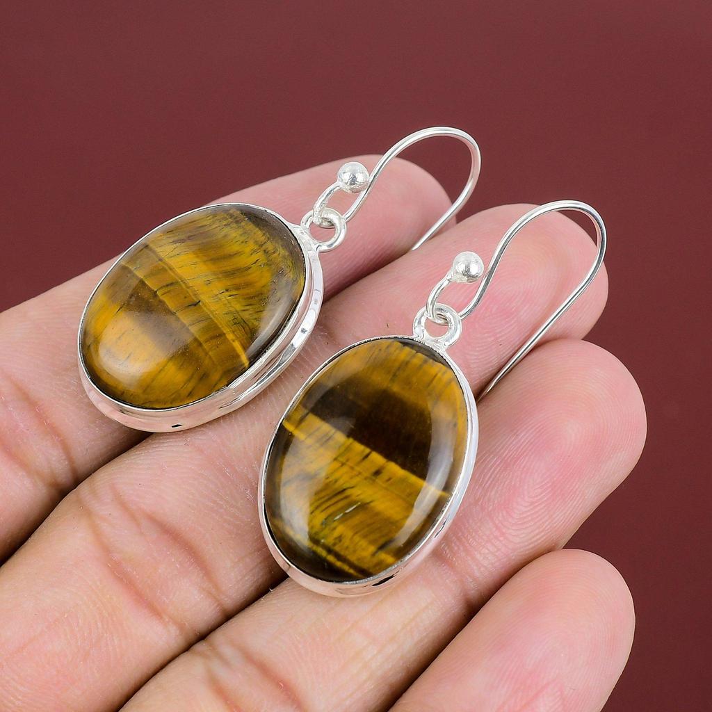Tiger's Eye Earring 925 Sterling Silver Earring Handmade Earrings Genuine Gemstone Earring Healing Stone Jewelry Gifts For Mom Drop Earring