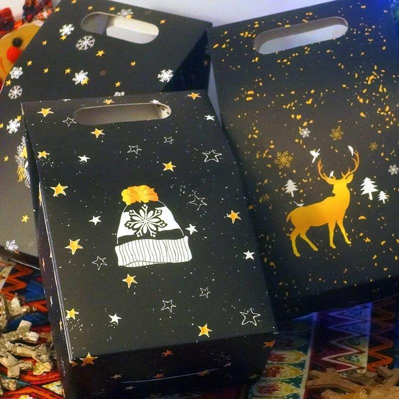 5pcs/set Christmas Gift Box Night Sky Deer Paper Bag Chocolate Biscuit Candy Box Christmas Decoration Gift Bag