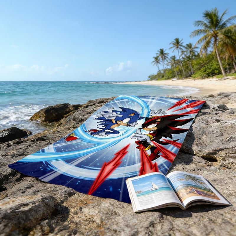 Ultra-Soft Beach Towel with Sonic Theme,Ideal for Pool - Camping, Diving - Perfect Travel Essential, Vibrant Beach Towel.