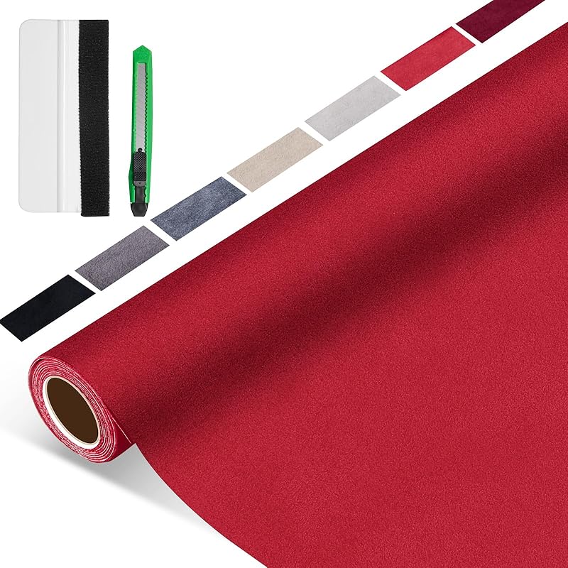 Suede Wrap for Car Interior 16" x 59" - Black Self Adhesive Suede Fabric, Easy Peel Suede Interior Wrap for Car & Home Decor