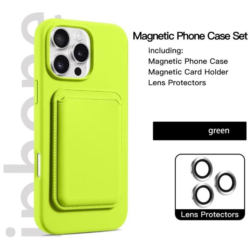 For Magsafe Magnetic Wallet Card Slot Luxury Solid Color Soft Silicone Phone Case For iPhone 16 Pro Max E 14 11 12 13 15 Pro Max