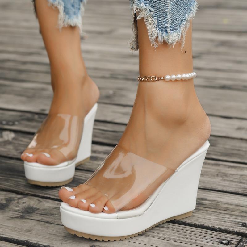 Size 43 Women's Sandals 2025 Summer Fashion Platform Sandals Waterproof Platform Sexy Transparent Heel Women's Slippers