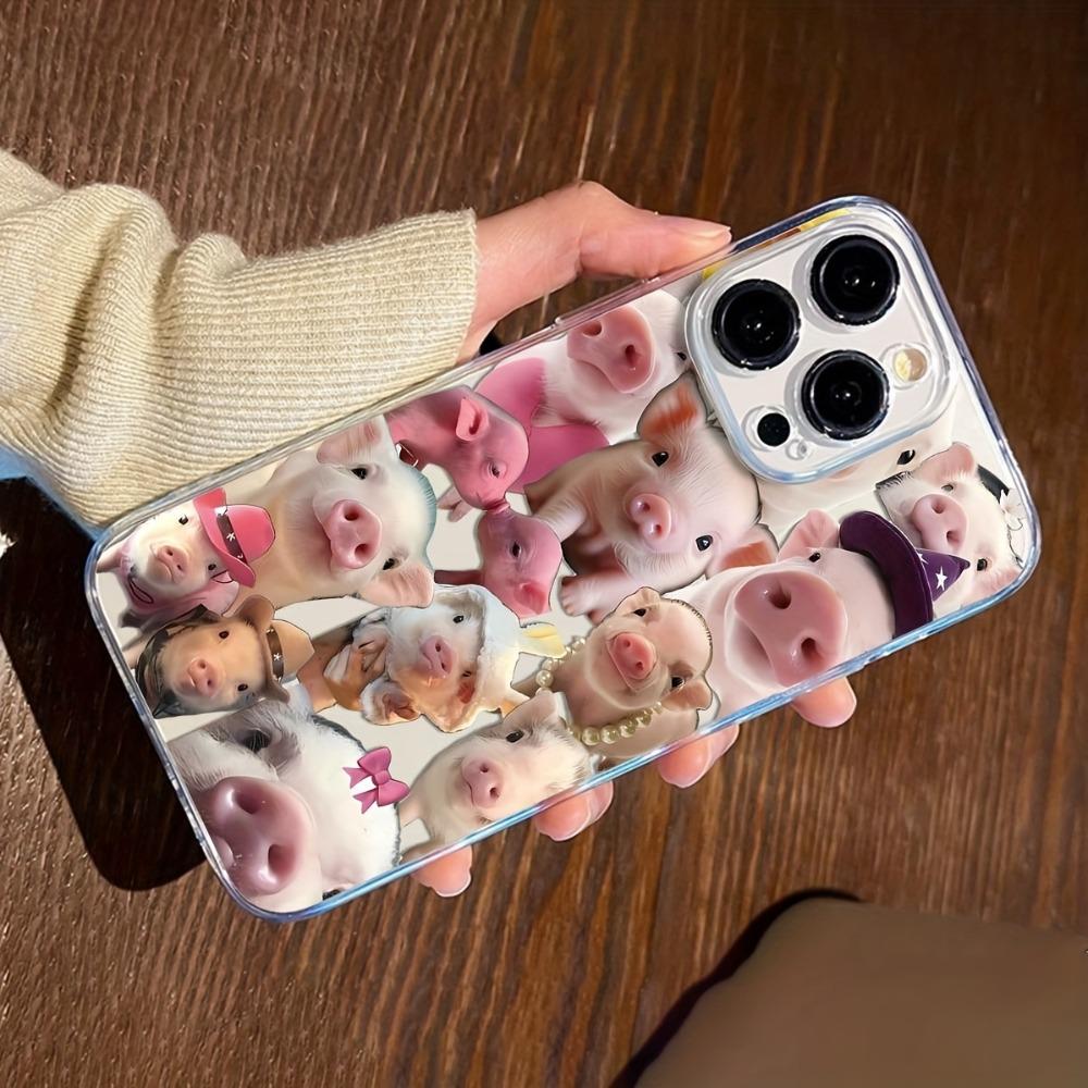 Cute Pig Pattern Phone Case Suitable for iPhone 17 16 15 14 13 12 11 Pro/Max/Plus Transparent Anti Drop Back Cover