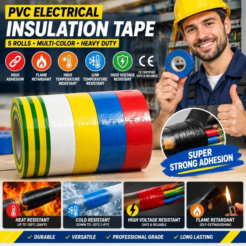 5pcs Flame Retardant Electrical Tape Set Assorted Insulating Tape PVC Electrical Tape Industrial